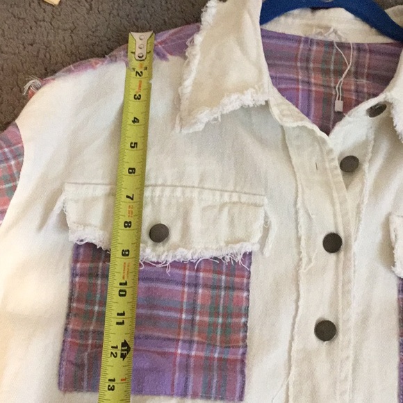 NWOT POL Cream & Purple Flannel Women’s Button Front Shacket - Picture 10 of 16